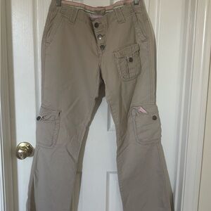 American Eagle Outfitters Beige Pants with Pink and Green Accents